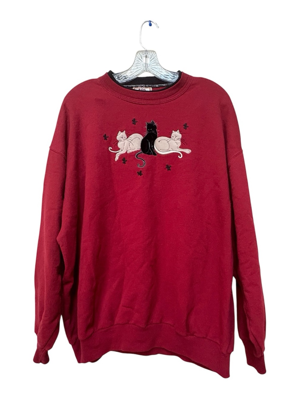 Vintage 90s Morning Sun XXL Embroidered Cat Sweatshirt Grandmacore